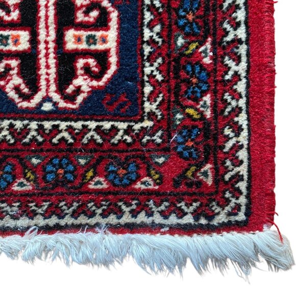 Vintage Persian Wool Area Rug Carpet Handmade Red Blue Geometric Fringe - Picture 3 of 10